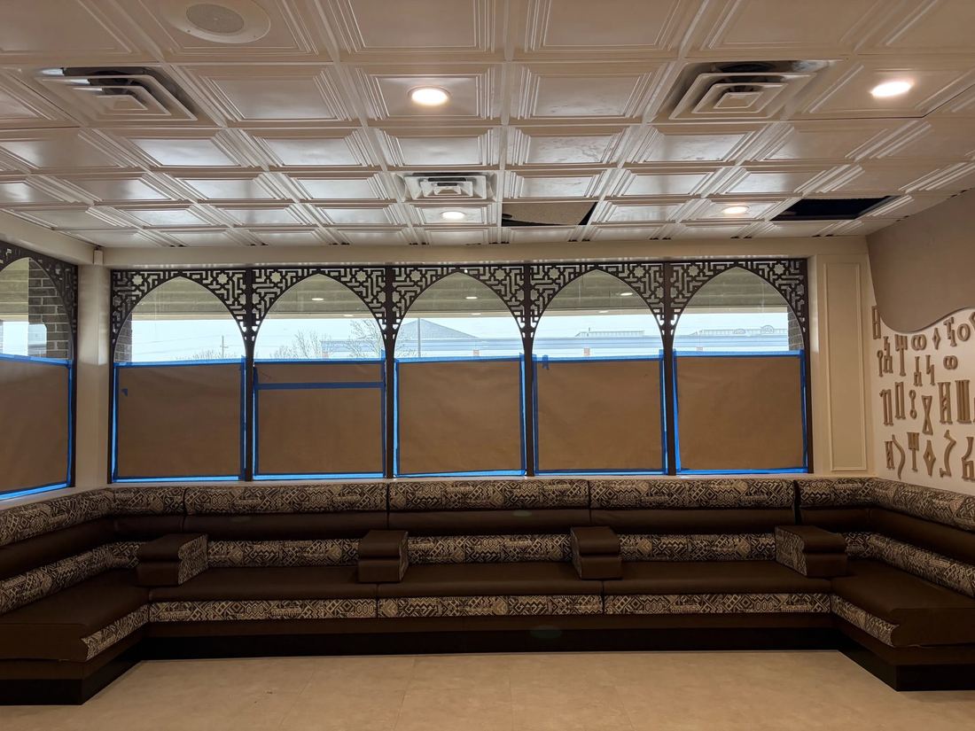 Coffee shop patterned corner seating in home