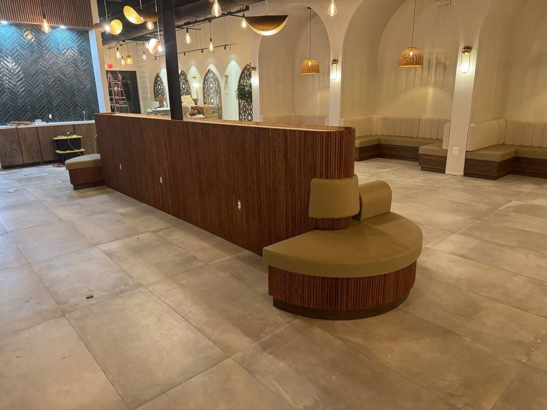 Coffee shop arched nook booth seating