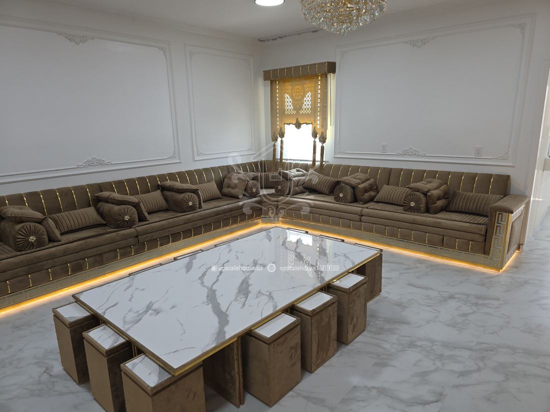 Brown and gold majlis with marble table